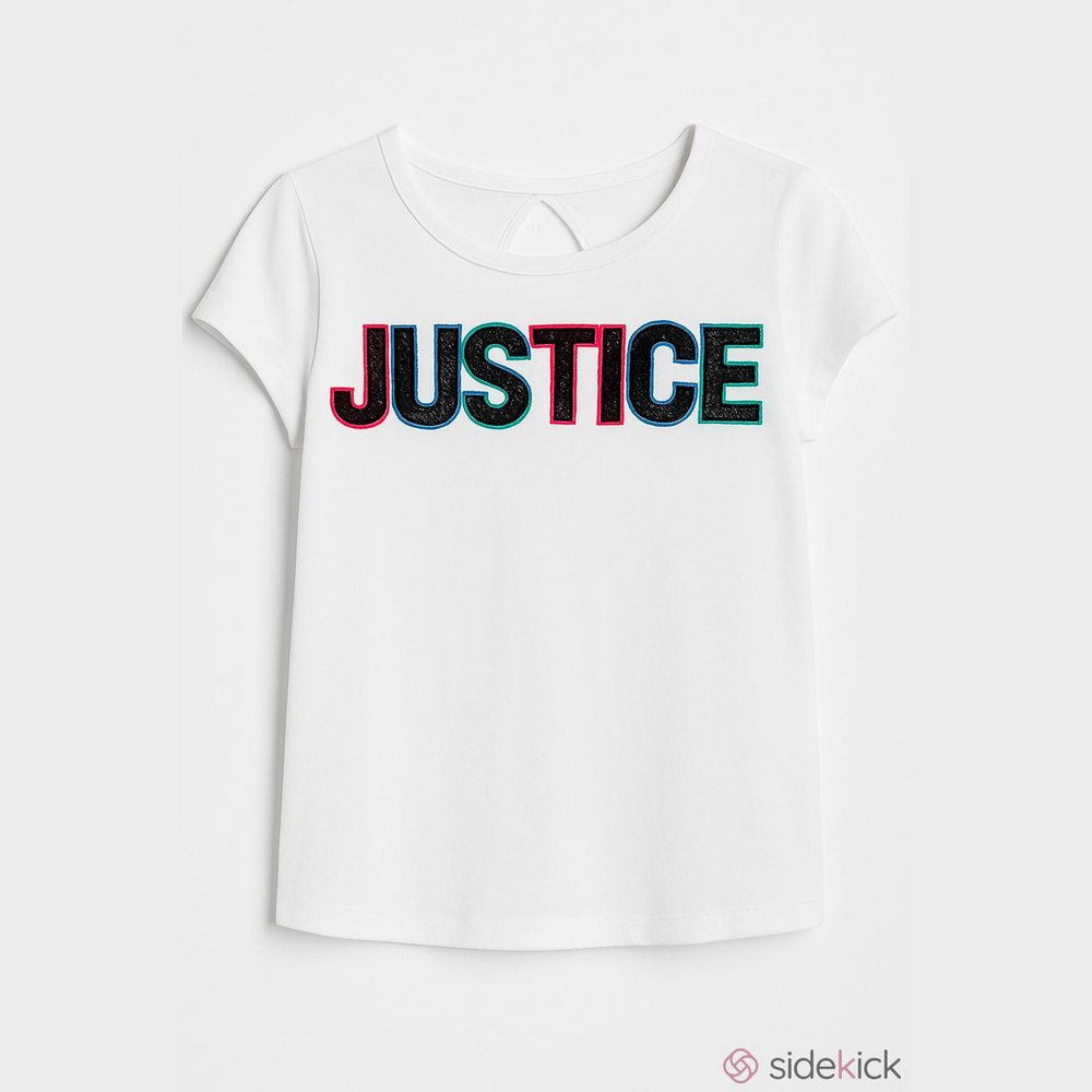 Girls Justice White Black Logo Glitter Graphic Tee XL